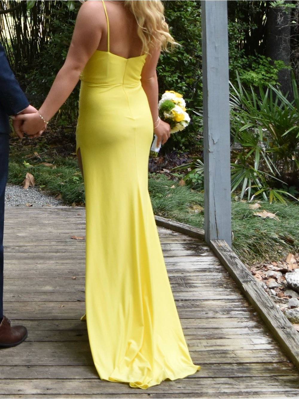 Yellow Spaghetti-Strap Evening Gown